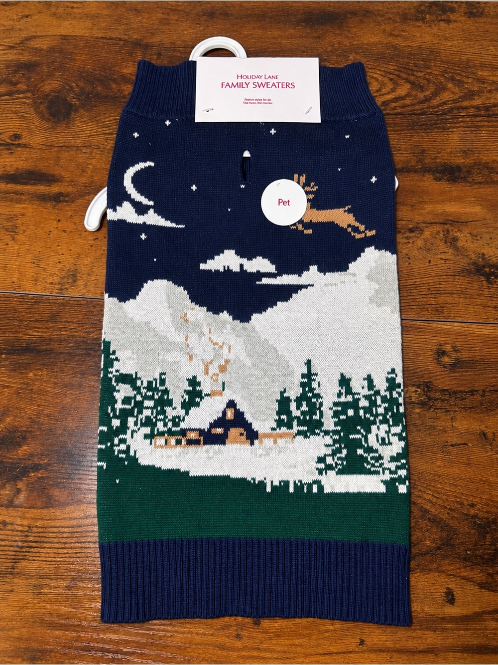 Holiday Lane Christmas Dog Sweater – Navy Winter Scene.